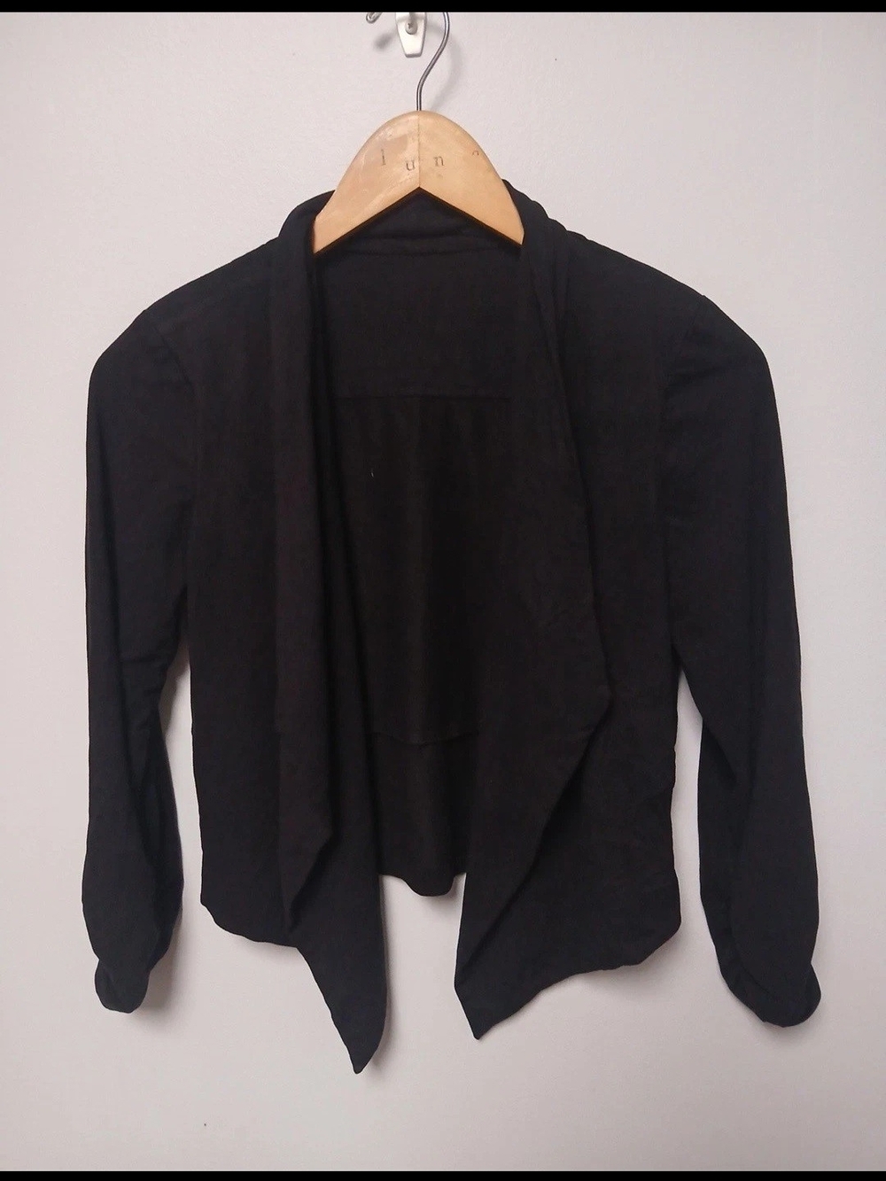 Shinestar Black Open-Front Draped Jacket size S Bracelet Sleeves